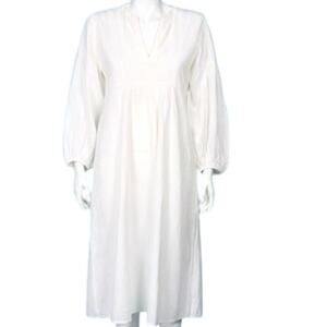 MATTA Martina Off-White Linen V-Neck Dress Caftan Cover-Up Boho Midi - Sz L